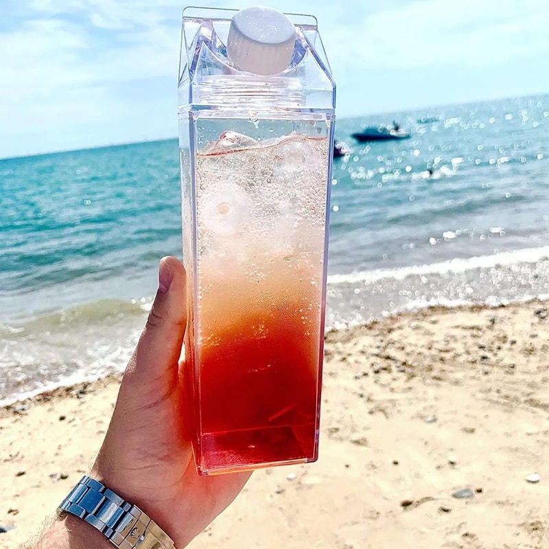 Reusable Milk Carton Water Bottle Leak Proof Clear Drink Container For Travel And Daily Use 4