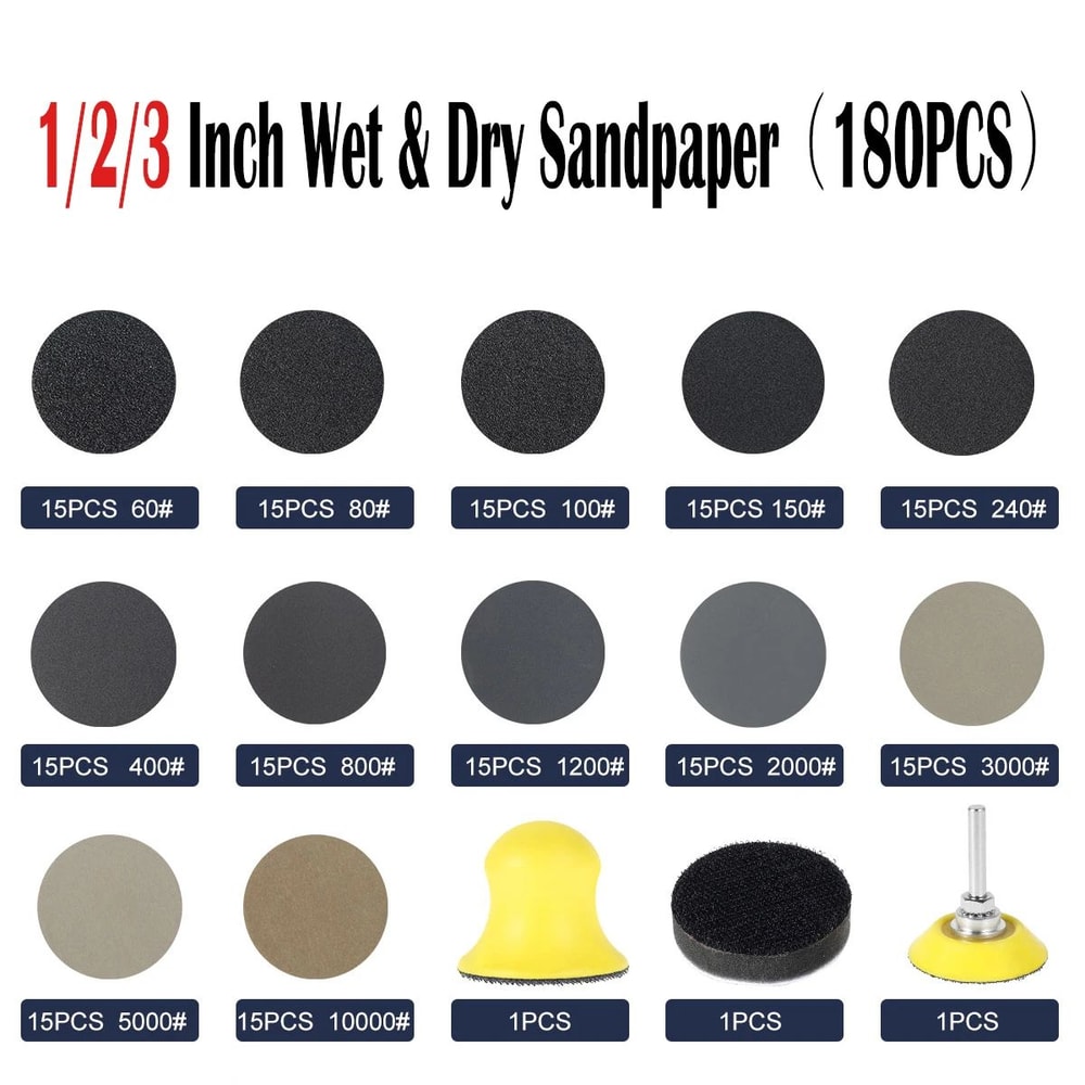 180 Piece Sanding Discs Kit Wet Dry Hook And Loop Sandpaper Set For Rotary Tools 0