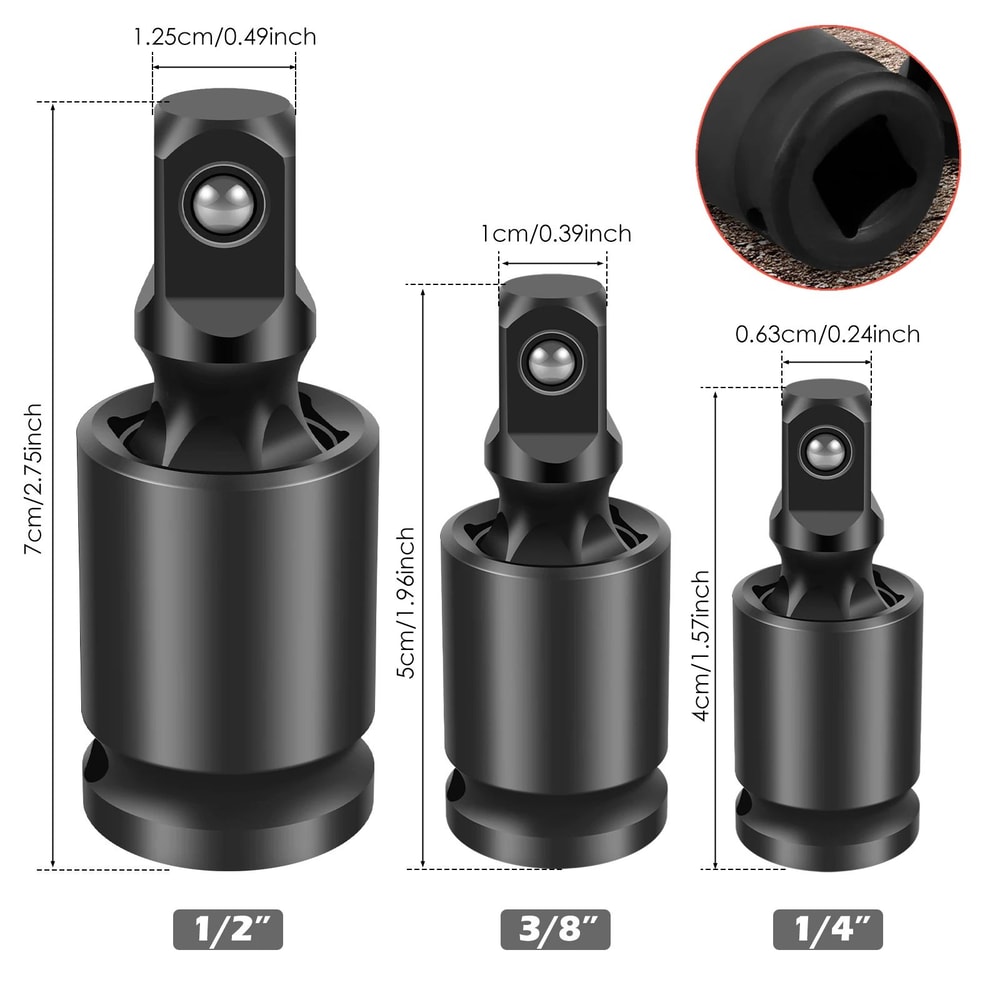 Universal Joint Socket Adapter Set For Impact Wrench Flexible Swivel Tool Extension 6