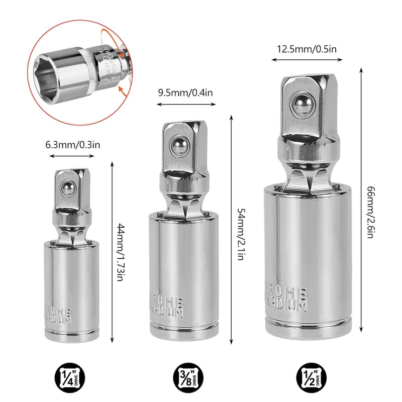 Universal Joint Socket Adapter Set For Impact Wrench Flexible Swivel Tool Extension 8