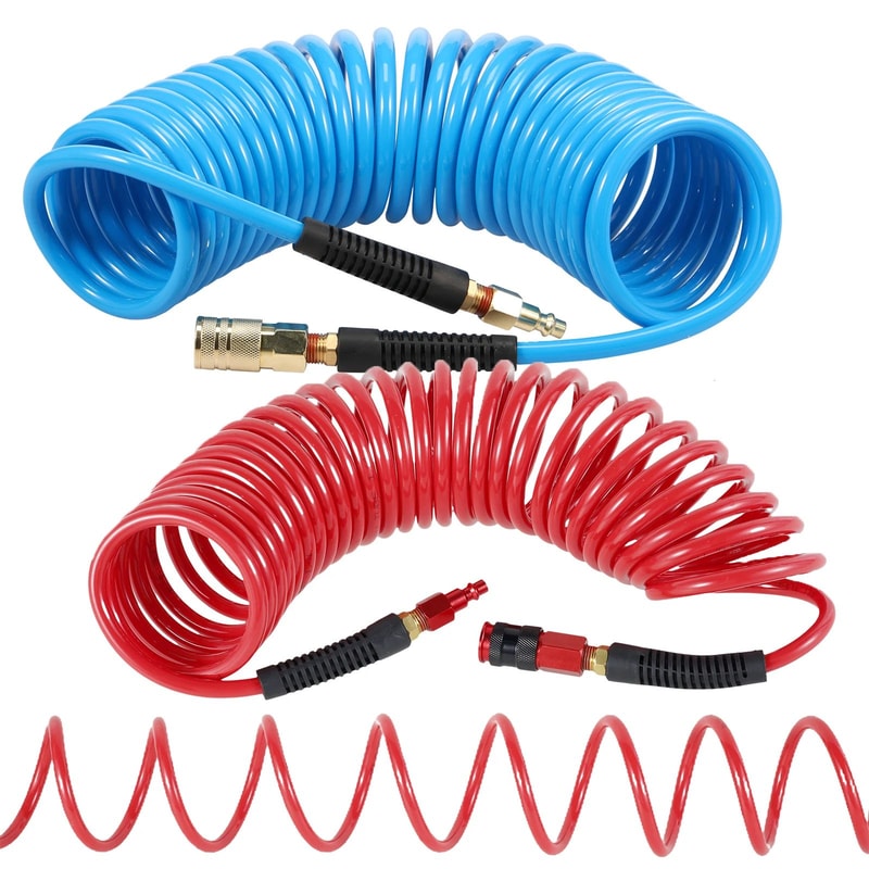 25FT Air Compressor Hose Recoil PU Air Hose With Coupler For Flexible And Tangle Free Use 0