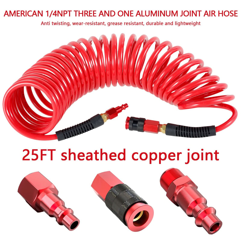 25FT Air Compressor Hose Recoil PU Air Hose With Coupler For Flexible And Tangle Free Use 6