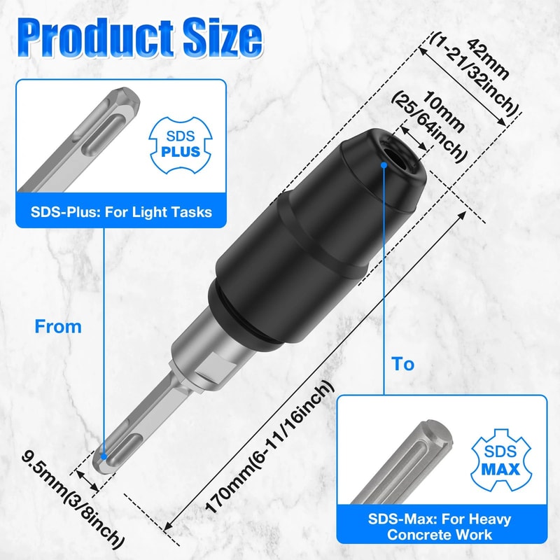 Heavy Duty Rotary Hammer Drill Bit Adapter Carbon Steel Converter For SDS Drills 6