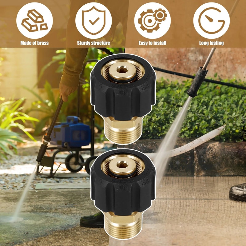 Pressure Washer Hose Adapter M22 Brass Connector 5000 PSI Quick Connect Fitting 1