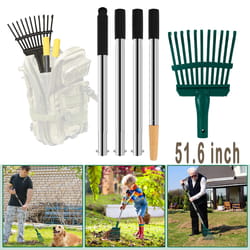 adjustable garden leaf rake with long handle 11 prong heavy duty yard cleaning tool