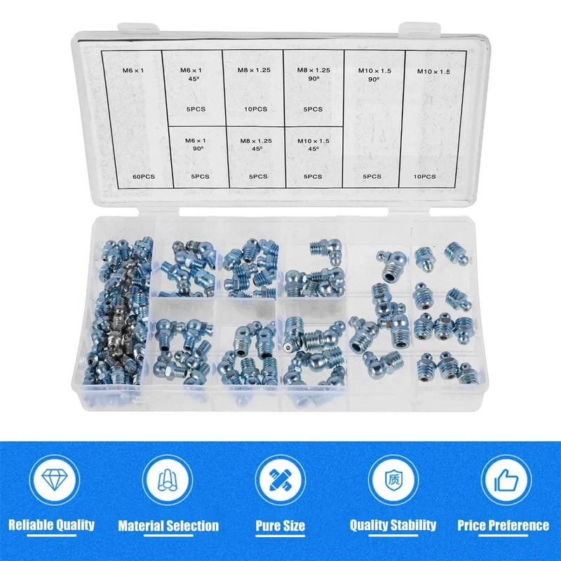 110 Piece Grease Nipple Fittings Kit Straight And Angled Zerk Fittings Set For Automotive Use 3