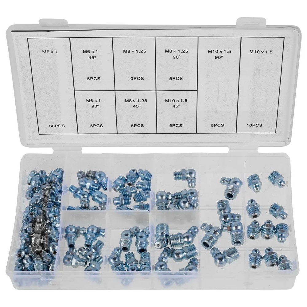 110 Piece Grease Nipple Fittings Kit Straight And Angled Zerk Fittings Set For Automotive Use 6