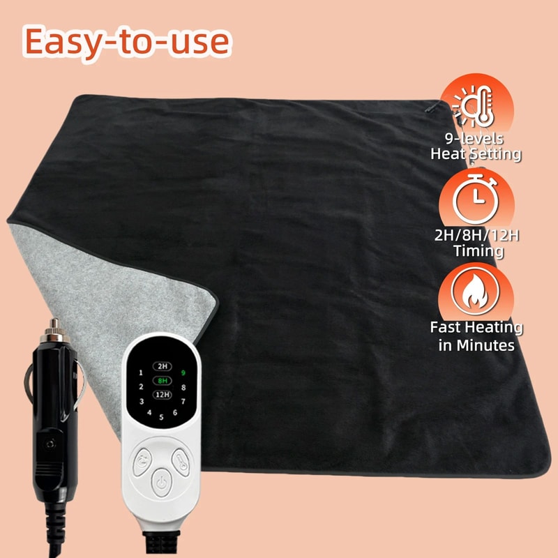 12V Heated Car Blanket With Adjustable Heat And Timer Control 0