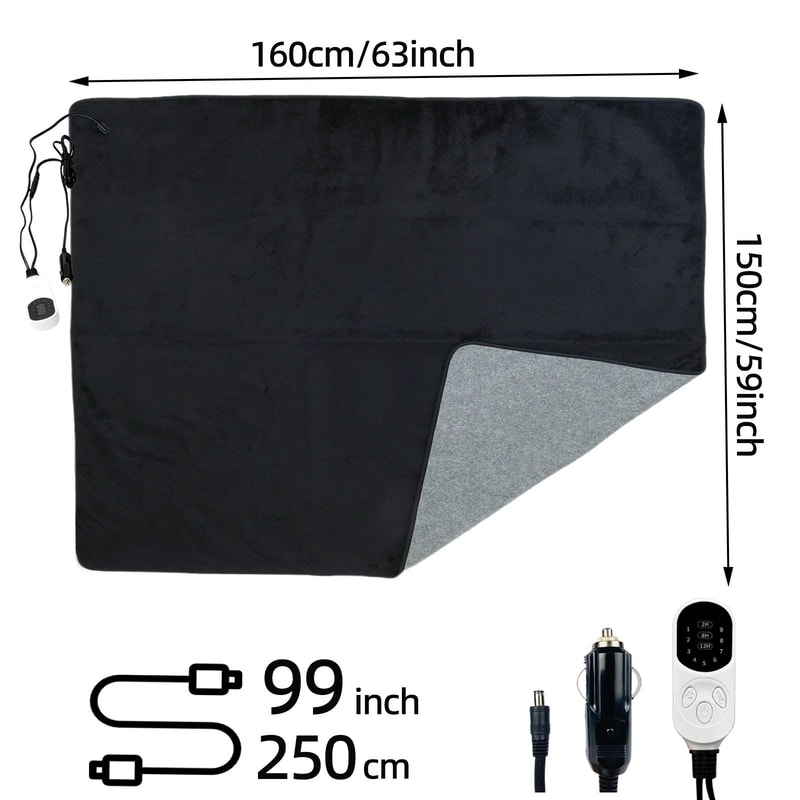 12V Heated Car Blanket With Adjustable Heat And Timer Control 1