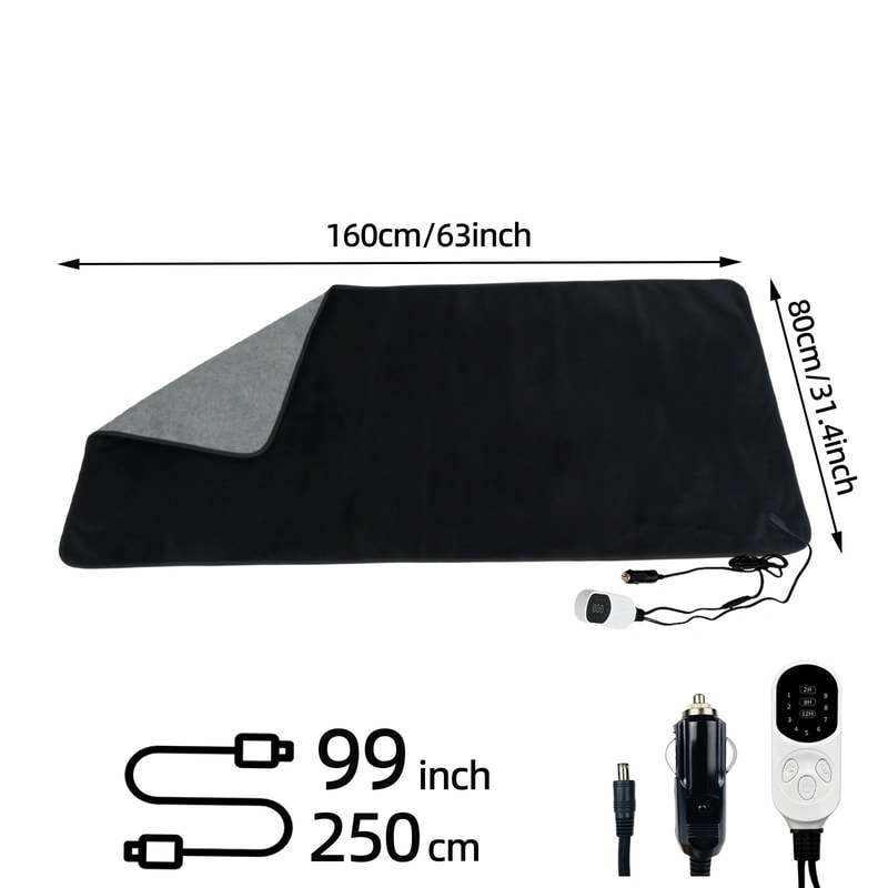 12V Heated Car Blanket With Adjustable Heat And Timer Control 2