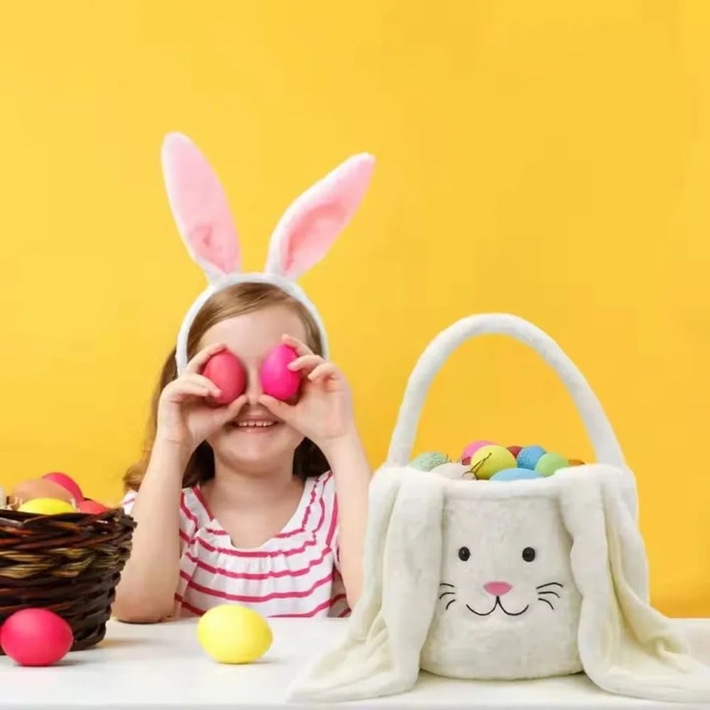 Cute Plush Easter Bunny Basket For Candy And Egg Hunting Gifts 1