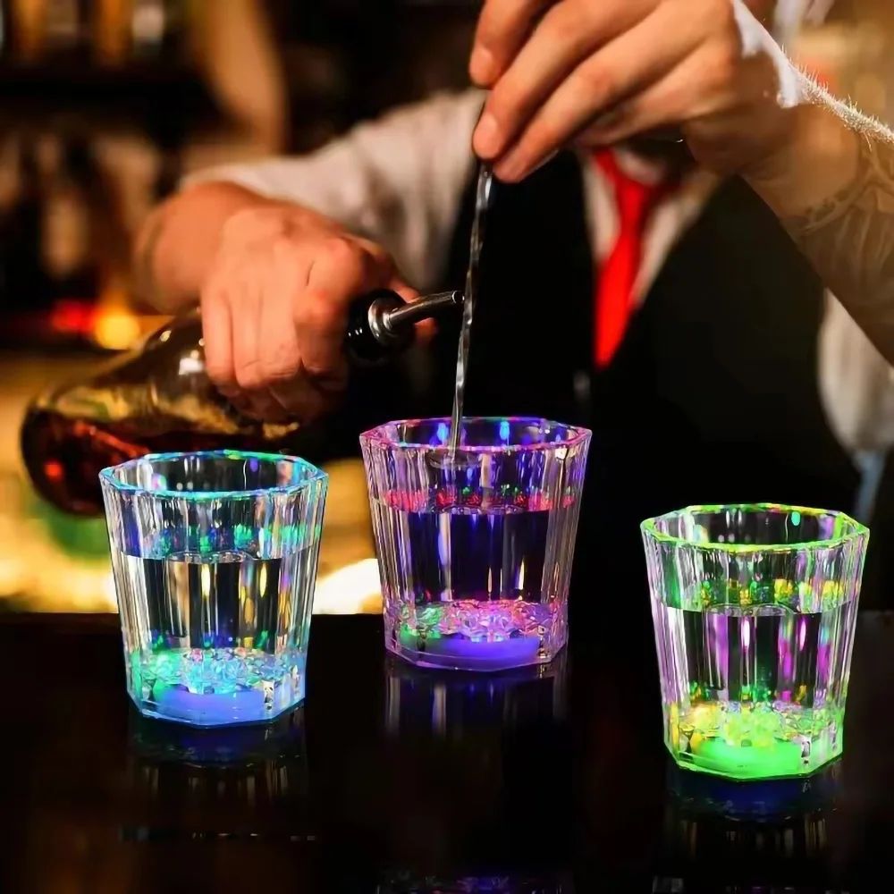 LED Flashing Party Drink Cups Color Changing Light Up Beverage Glass Set 2