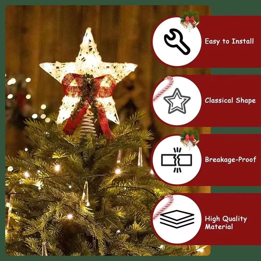 Light Up Glitter Star Christmas Tree Topper With Snowflake Design 1