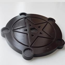 wooden pentagram candle holder set with ritual plate for altar decor