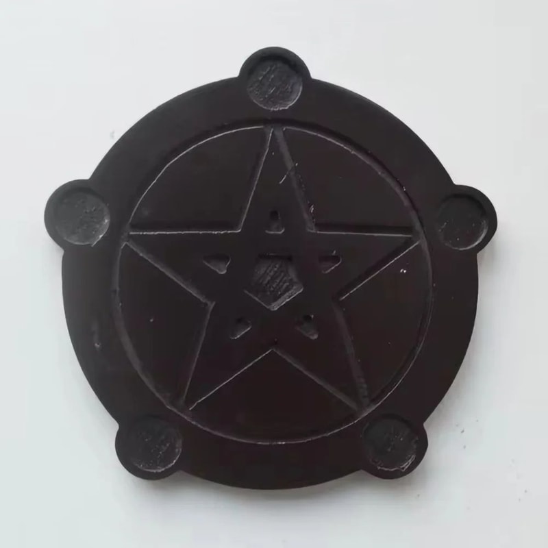 Wooden Pentagram Candle Holder Set With Ritual Plate For Altar Decor 2