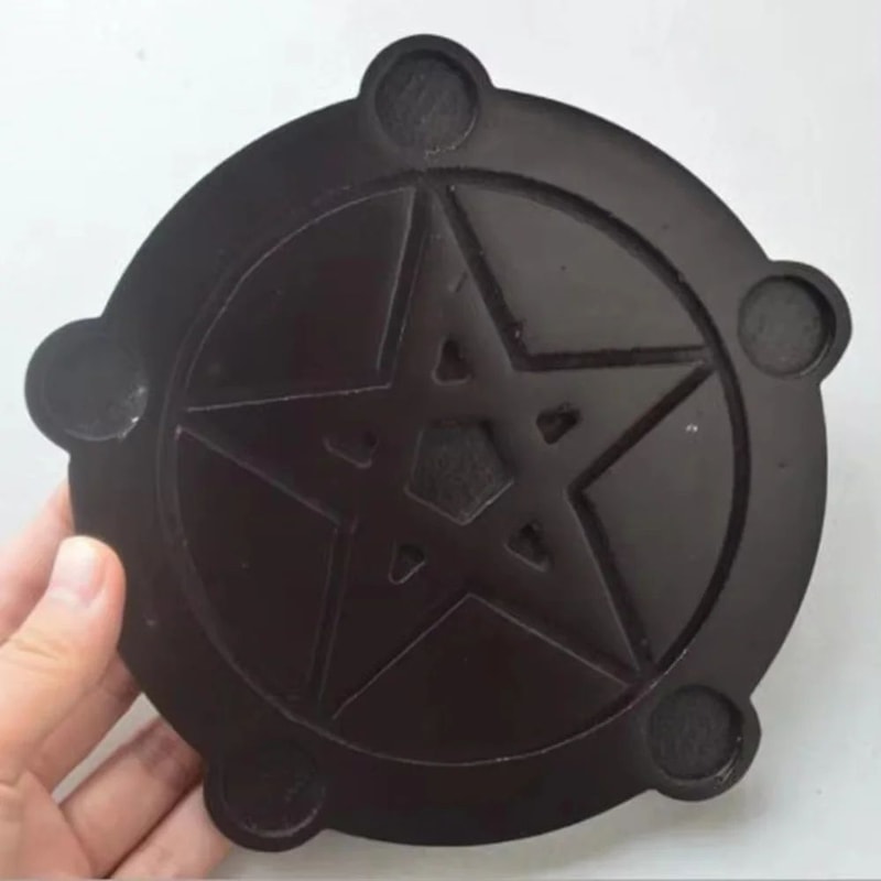 Wooden Pentagram Candle Holder Set With Ritual Plate For Altar Decor 3