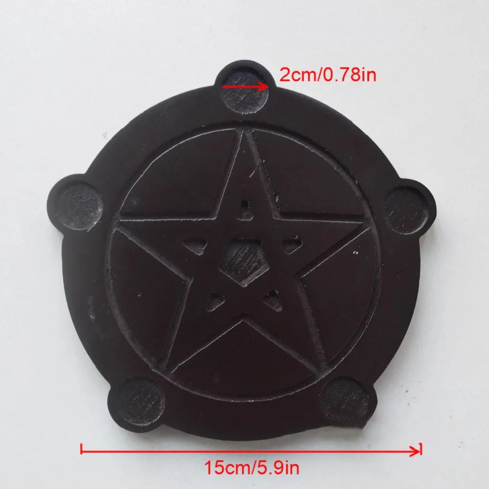 Wooden Pentagram Candle Holder Set With Ritual Plate For Altar Decor 4