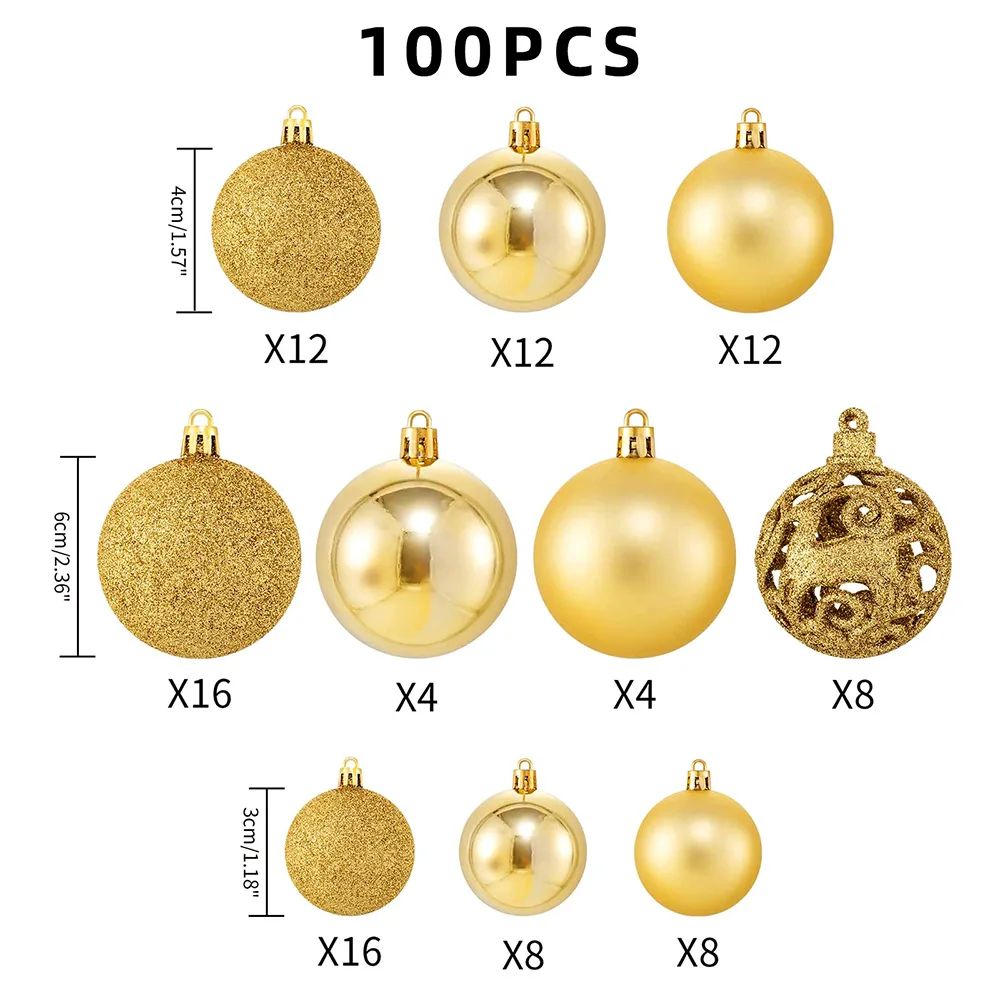 100 Piece Shatterproof Christmas Ball Ornaments Set For Tree Decoration 2