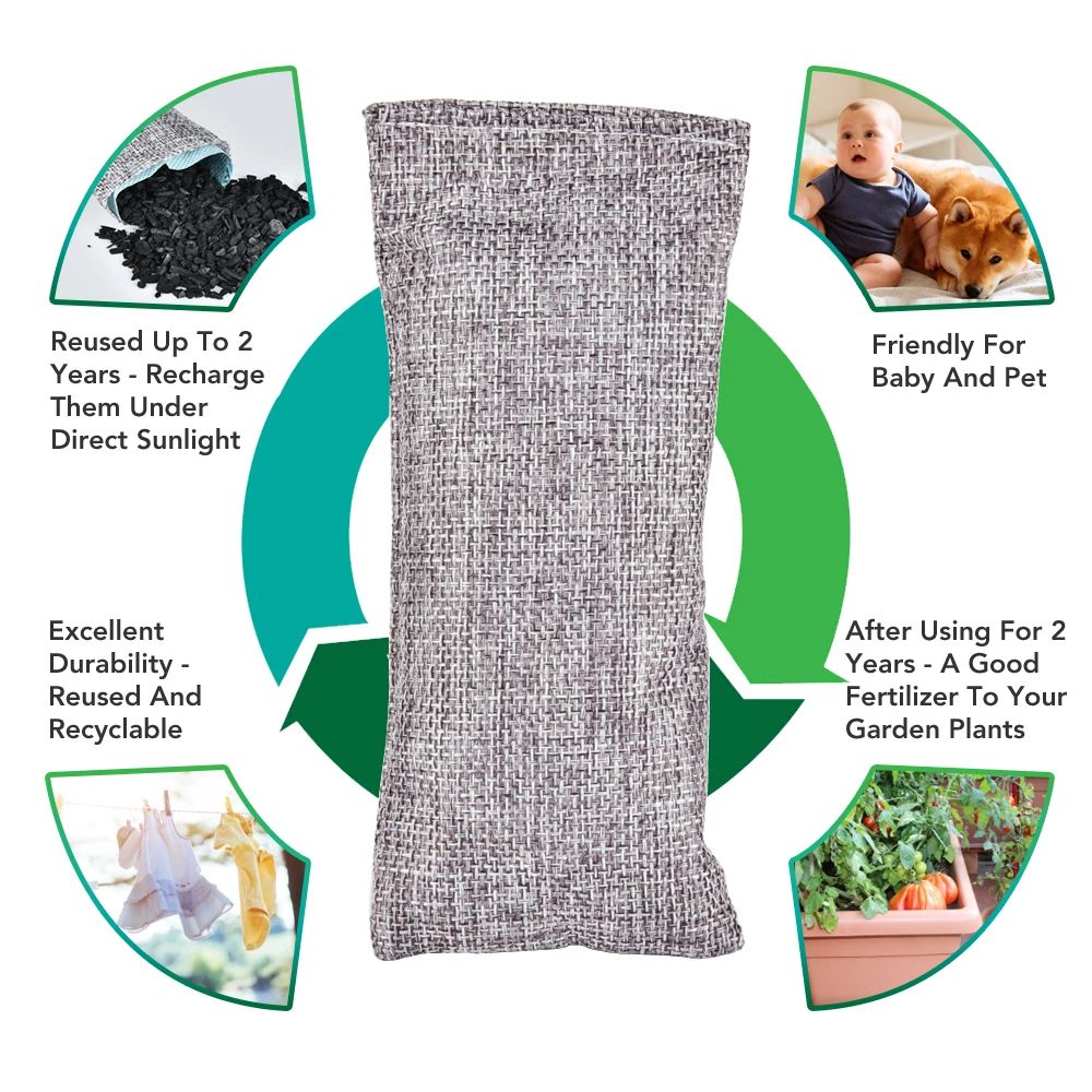Bamboo Charcoal Air Purifying Bags Odor Absorber And Moisture Eliminator Set 3