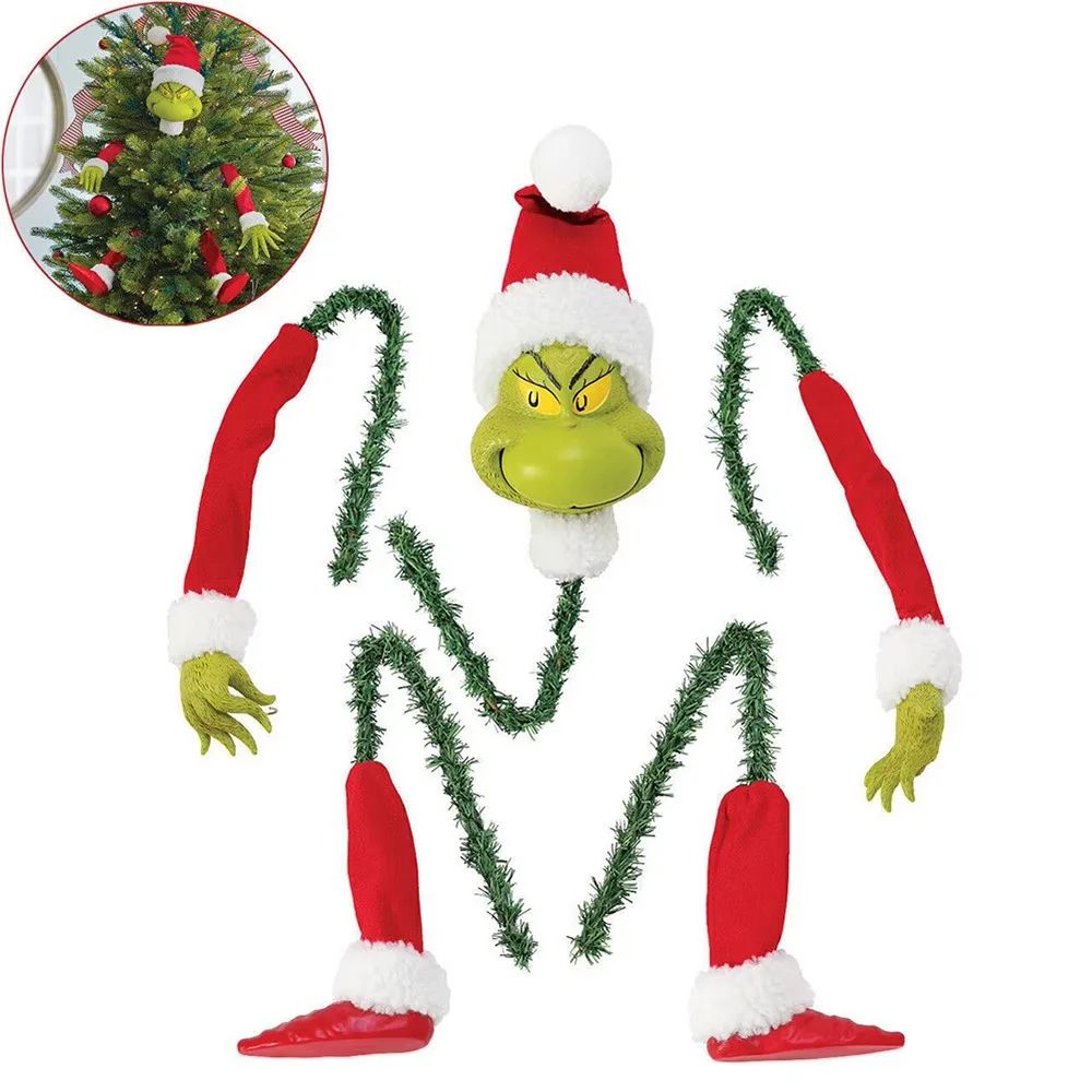 Grinch Style Christmas Tree Topper Set Elf Arms Legs Head Decoration Kit 2