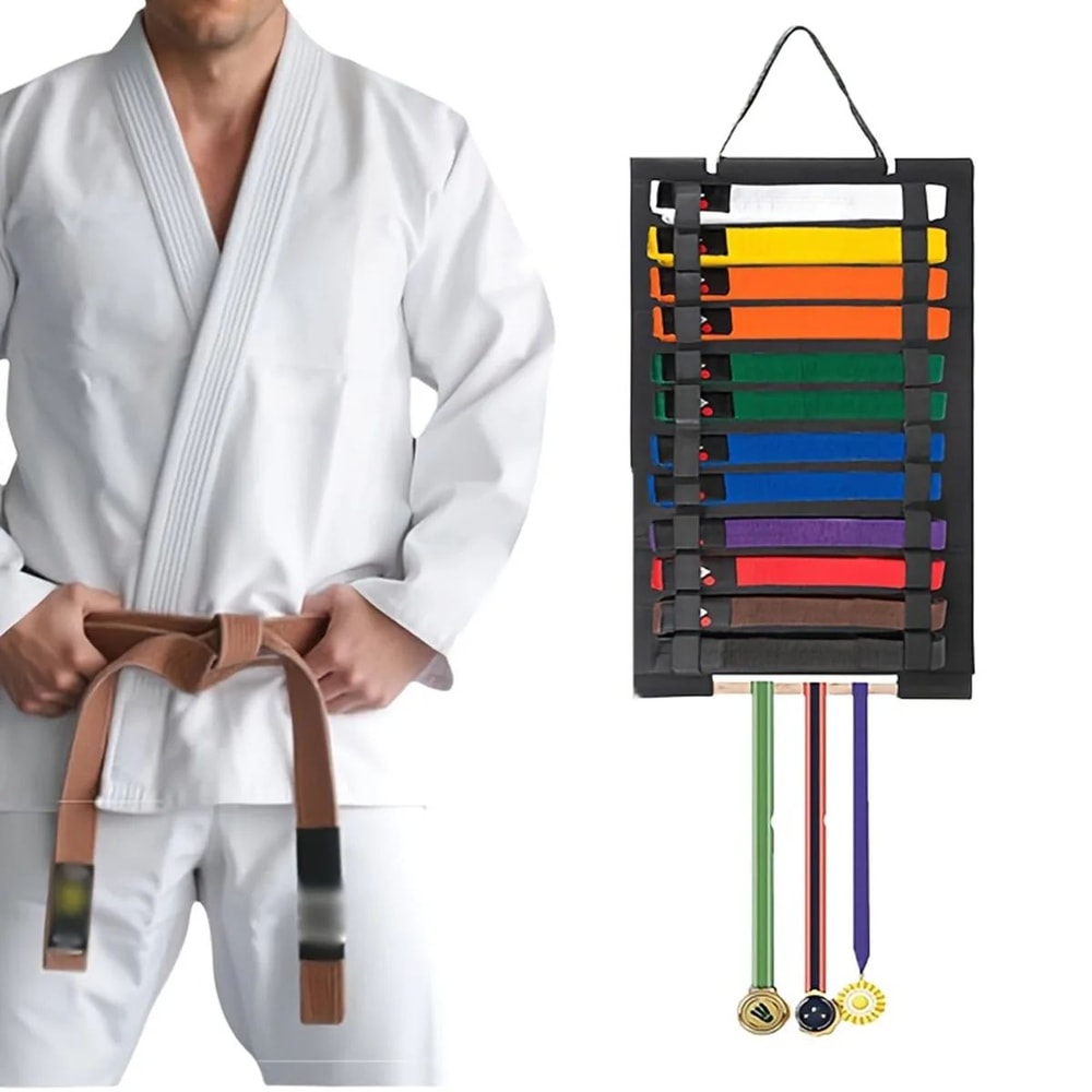 Martial Arts Belt Display Rack With Medal Holder Wall Organizer 0