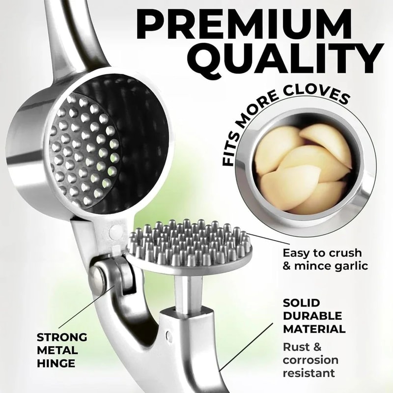 Stainless Steel Garlic Press Mincer Set With Peeler And Cleaning Brush 4