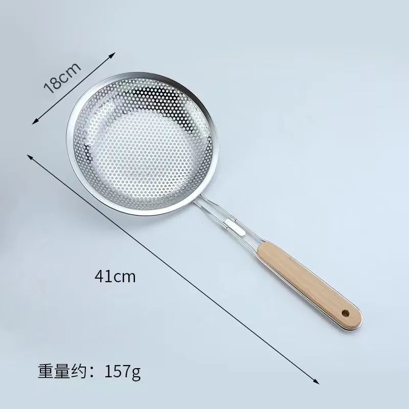 Stainless Steel Skimmer Ladle With Wooden Handle For Oil And Food Straining 7
