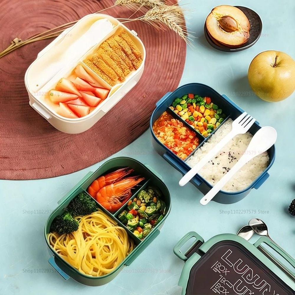 Double Layer Bento Lunch Box With Leak Proof Design And Utensils 1