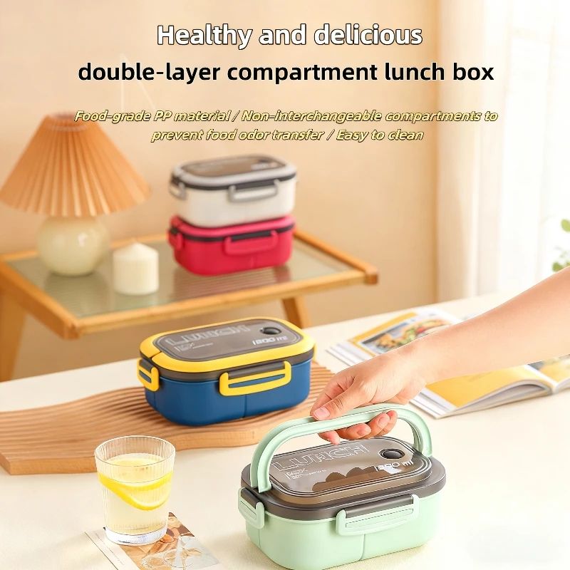 Double Layer Bento Lunch Box With Leak Proof Design And Utensils 2