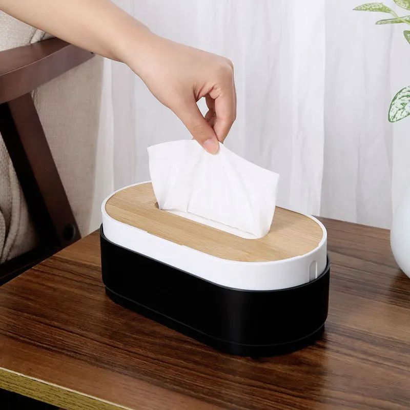 Bamboo Tissue Box Cover Elegant Napkin Holder Tissue Storage Case 4