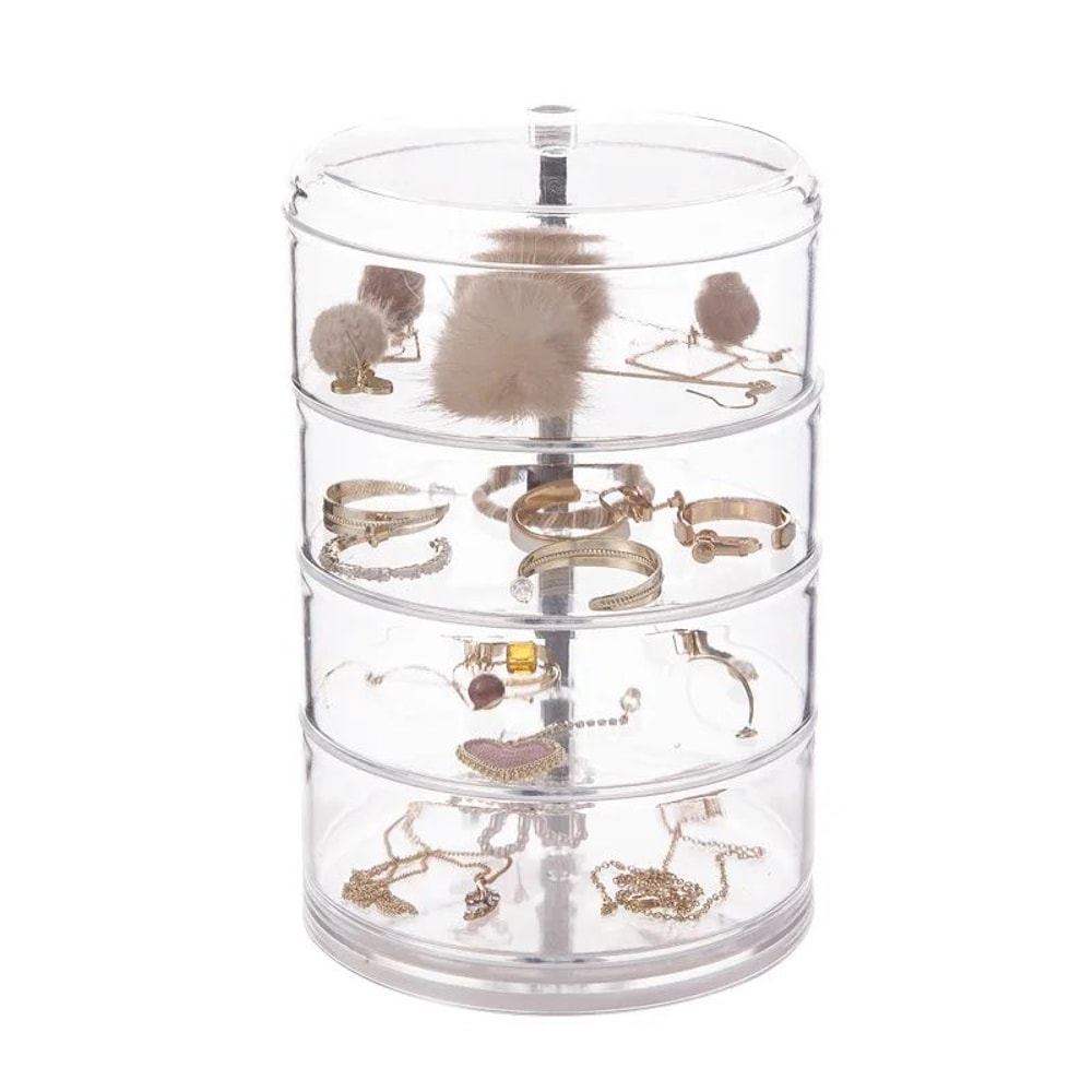 Rotating Jewelry Organizer Box Clear Cosmetic Storage Case Dustproof Makeup Holder 7