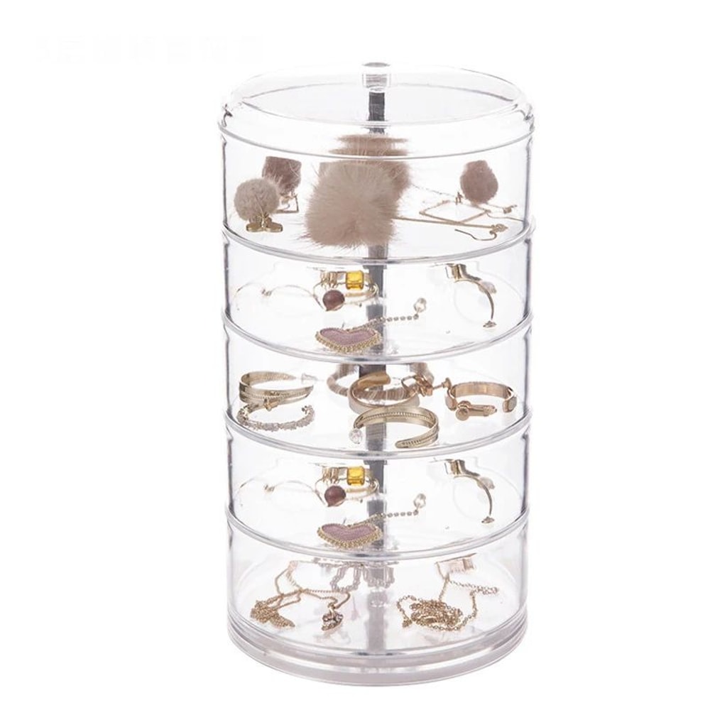 Rotating Jewelry Organizer Box Clear Cosmetic Storage Case Dustproof Makeup Holder 8