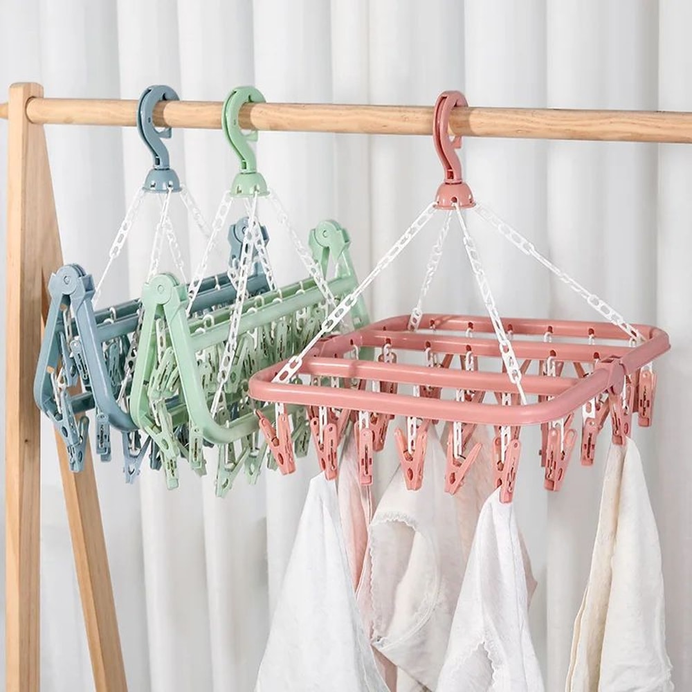 Foldable Clothes Drying Rack With Clips Portable Laundry Hanger Sock Drying Rack 0