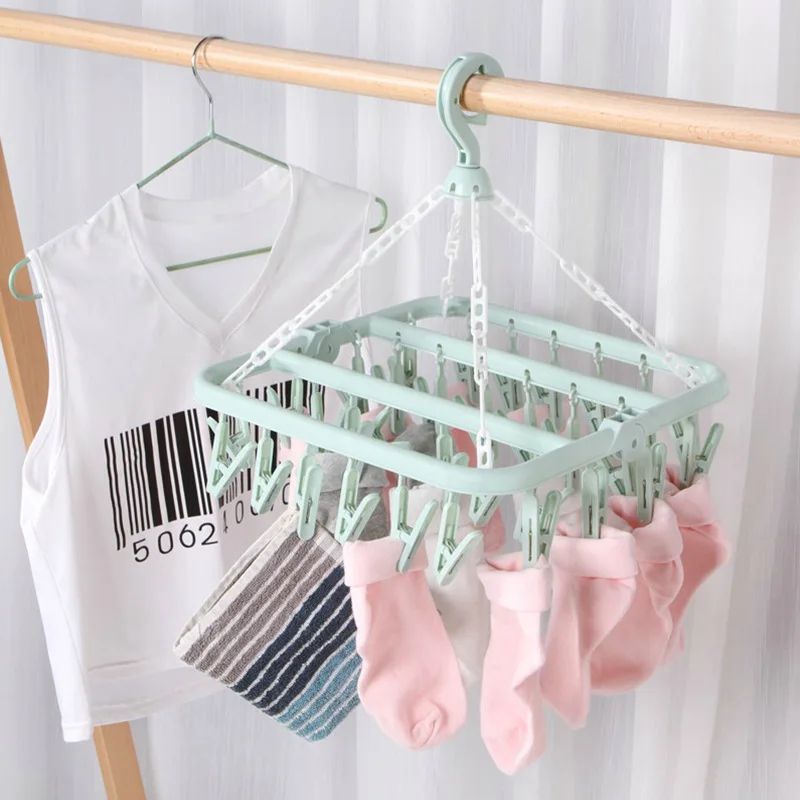 Foldable Clothes Drying Rack With Clips Portable Laundry Hanger Sock Drying Rack 2