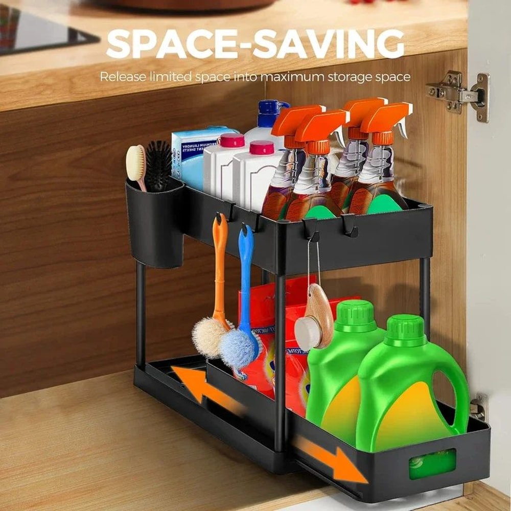 Under Sink Organizer With Sliding Drawers Kitchen Cabinet Storage Rack 1