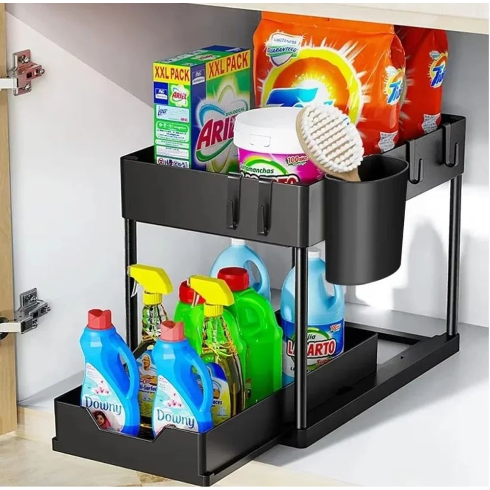 Under Sink Organizer With Sliding Drawers Kitchen Cabinet Storage Rack 3
