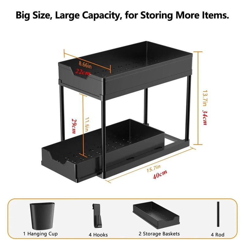 Under Sink Organizer With Sliding Drawers Kitchen Cabinet Storage Rack 7