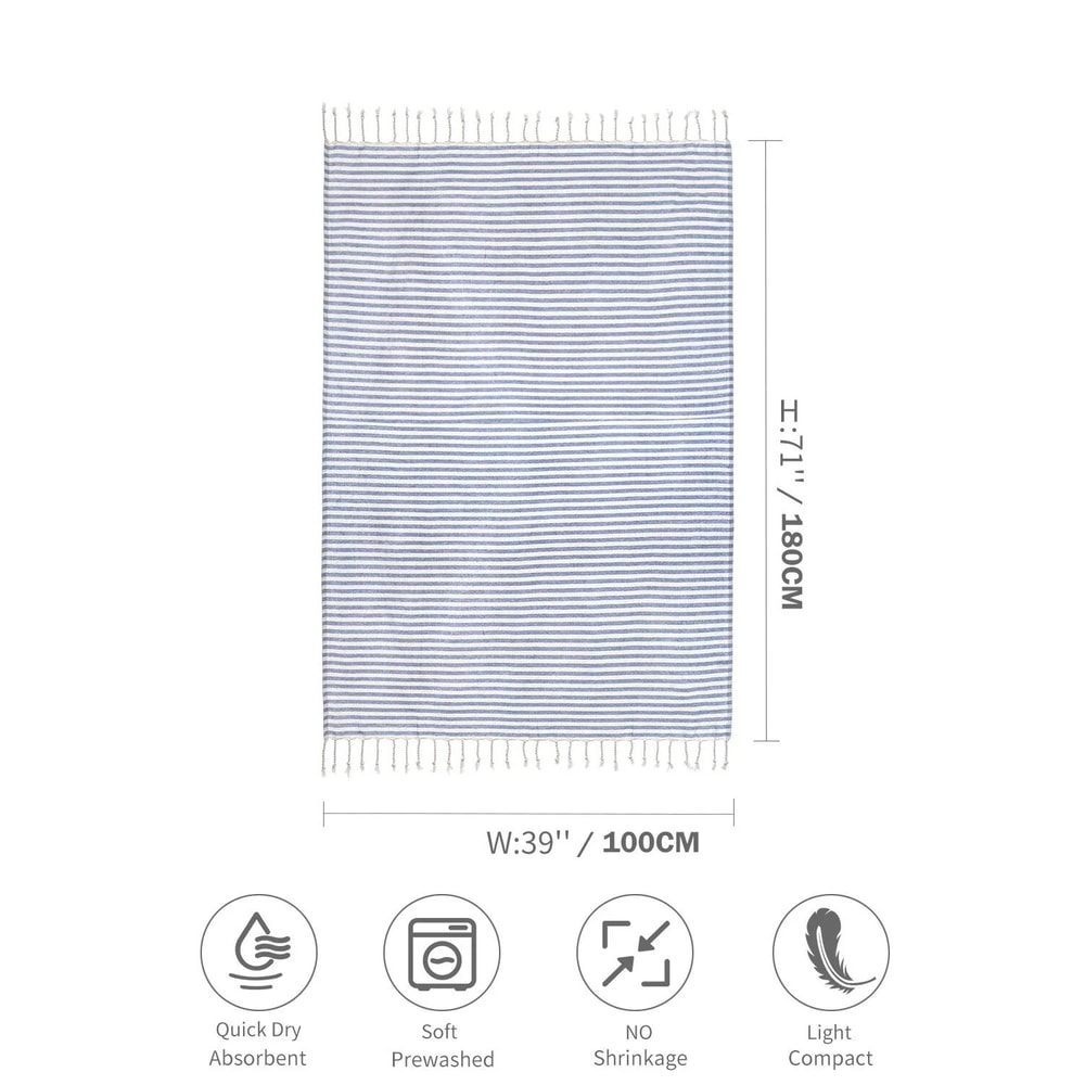 Luxury Turkish Cotton Beach Towel Oversized Striped Tassel Bath Wrap 2