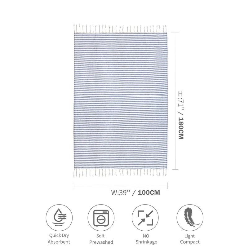 Luxury Turkish Cotton Beach Towel Oversized Striped Tassel Bath Wrap 2