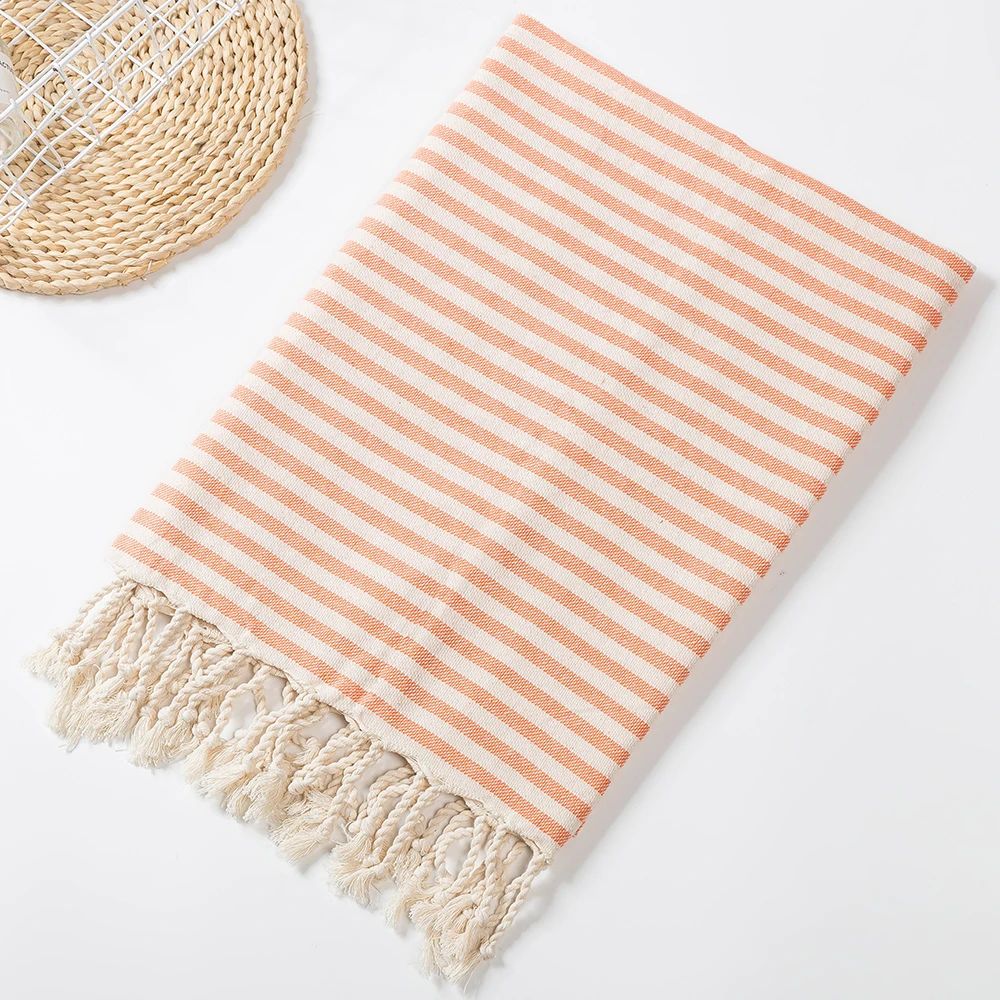 Luxury Turkish Cotton Beach Towel Oversized Striped Tassel Bath Wrap 7