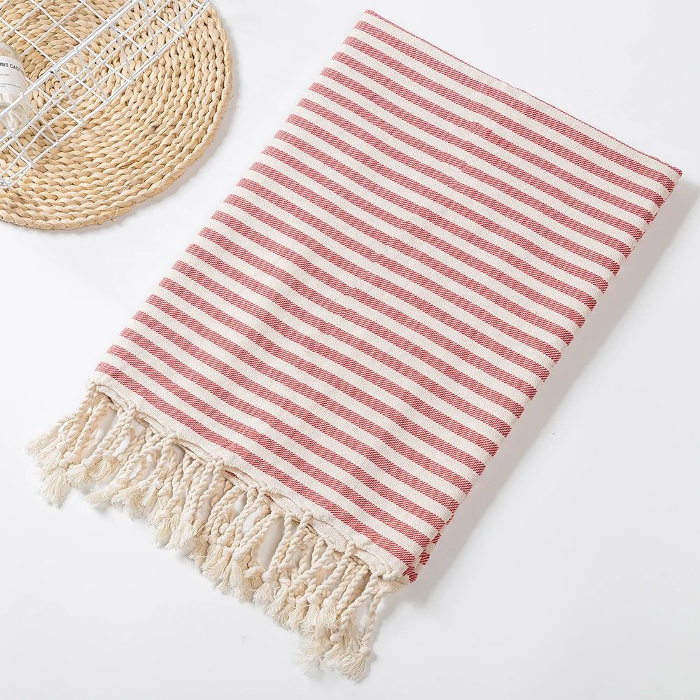 Luxury Turkish Cotton Beach Towel Oversized Striped Tassel Bath Wrap 8