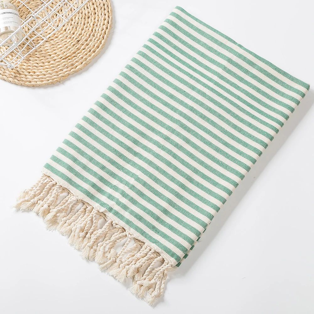 Luxury Turkish Cotton Beach Towel Oversized Striped Tassel Bath Wrap 6