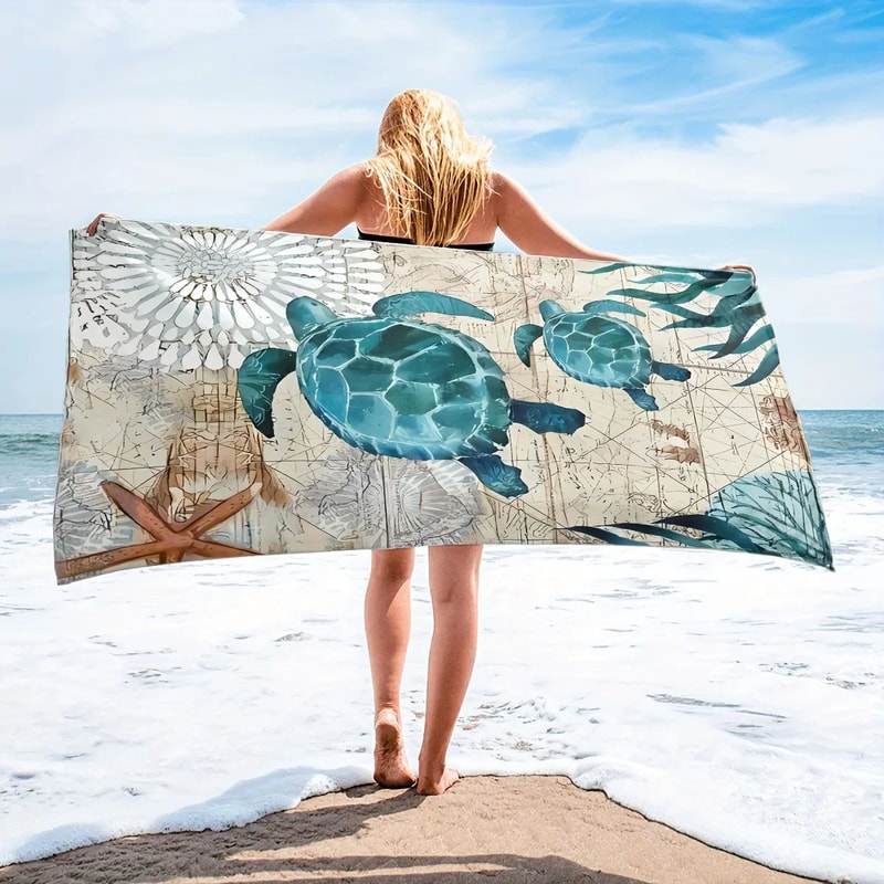 Turtle Print Quick Dry Beach Towel Sand Resistant Oversized Travel Towel 5