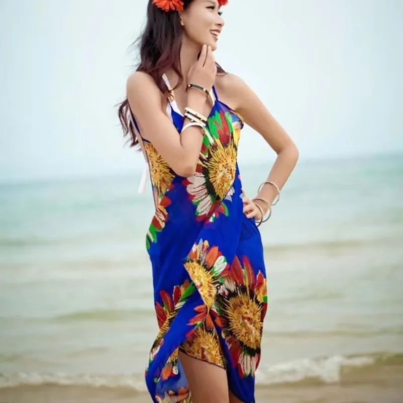 Womens Chiffon Beach Cover Up Halter Bikini Wrap Lightweight Swim Dress 9