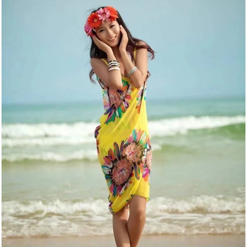 Womens Chiffon Beach Cover Up Halter Bikini Wrap Lightweight Swim Dress 8