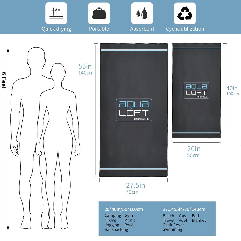 Aqua Microfiber Quick Dry Travel Towel Lightweight Compact Sports Towel 1
