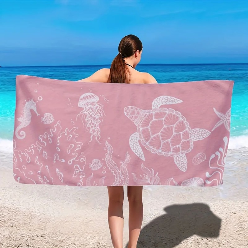 Cute Turtle Beach Towel Pink Quick Dry Lightweight Summer Travel Towel 3