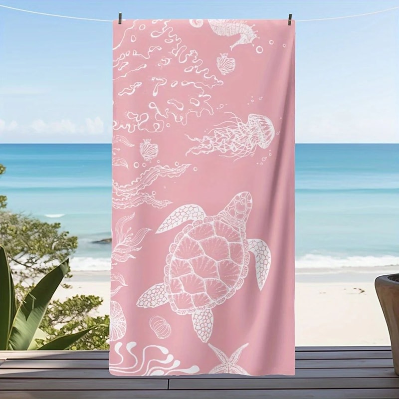 Cute Turtle Beach Towel Pink Quick Dry Lightweight Summer Travel Towel 6