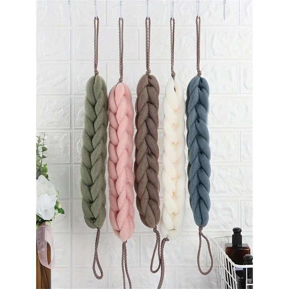 Braided Mesh Back Scrubber Long Handle Exfoliating Shower Body Sponge 0