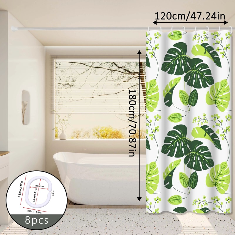 Tropical Leaf Shower Curtain Green Bathroom Privacy Curtain Waterproof Decor 1
